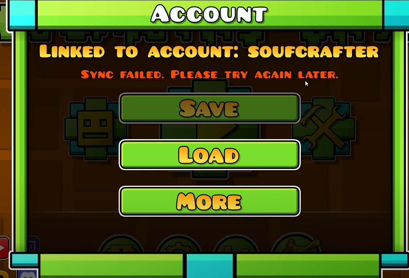 مثال على رسالة خطأ فشل المزامنة في Geometry Dash