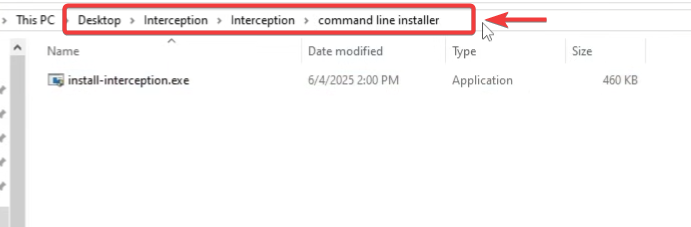 تحديد موقع install-interception.exe داخل حزمة Interception