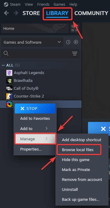 استعراض الملفات المحلية للعبة Steam