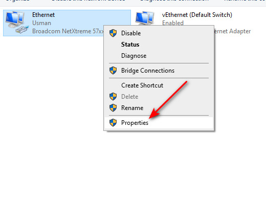 افتح خصائص المحول في Windows
