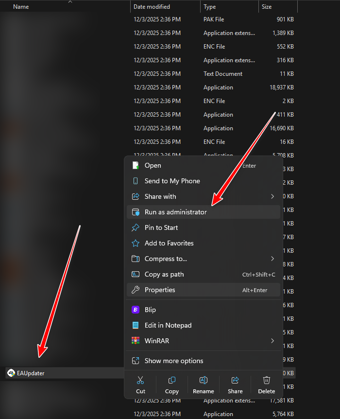 Running EAUpdater.exe as administrator from the EA Desktop folder.
