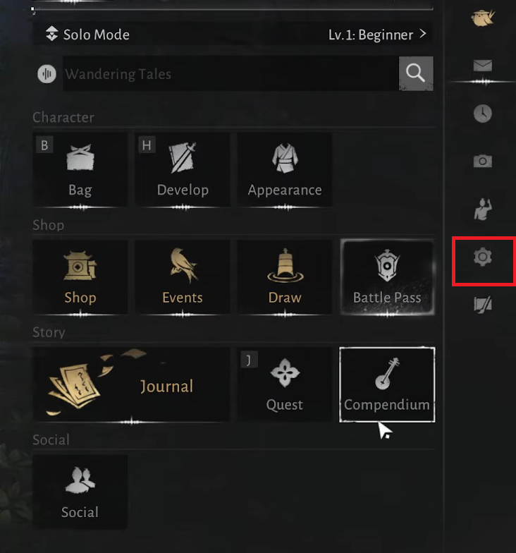 خيار الإعدادات في Where Winds Meet