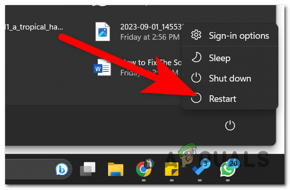 قائمة بدء تشغيل Windows مع خيارات الطاقة
