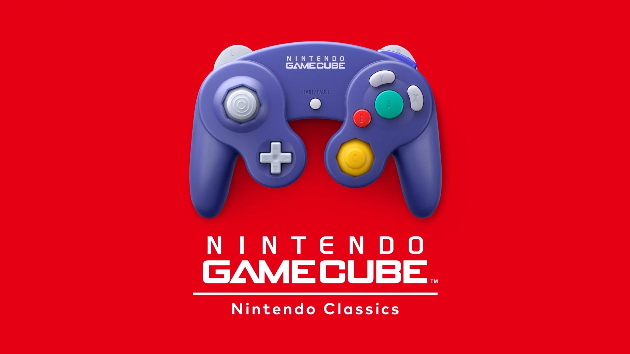 وحدة تحكم Nintendo GameCube على خلفية حمراء مع نص يقرأ: Nintendo GameCube: كلاسيكيات نينتندو