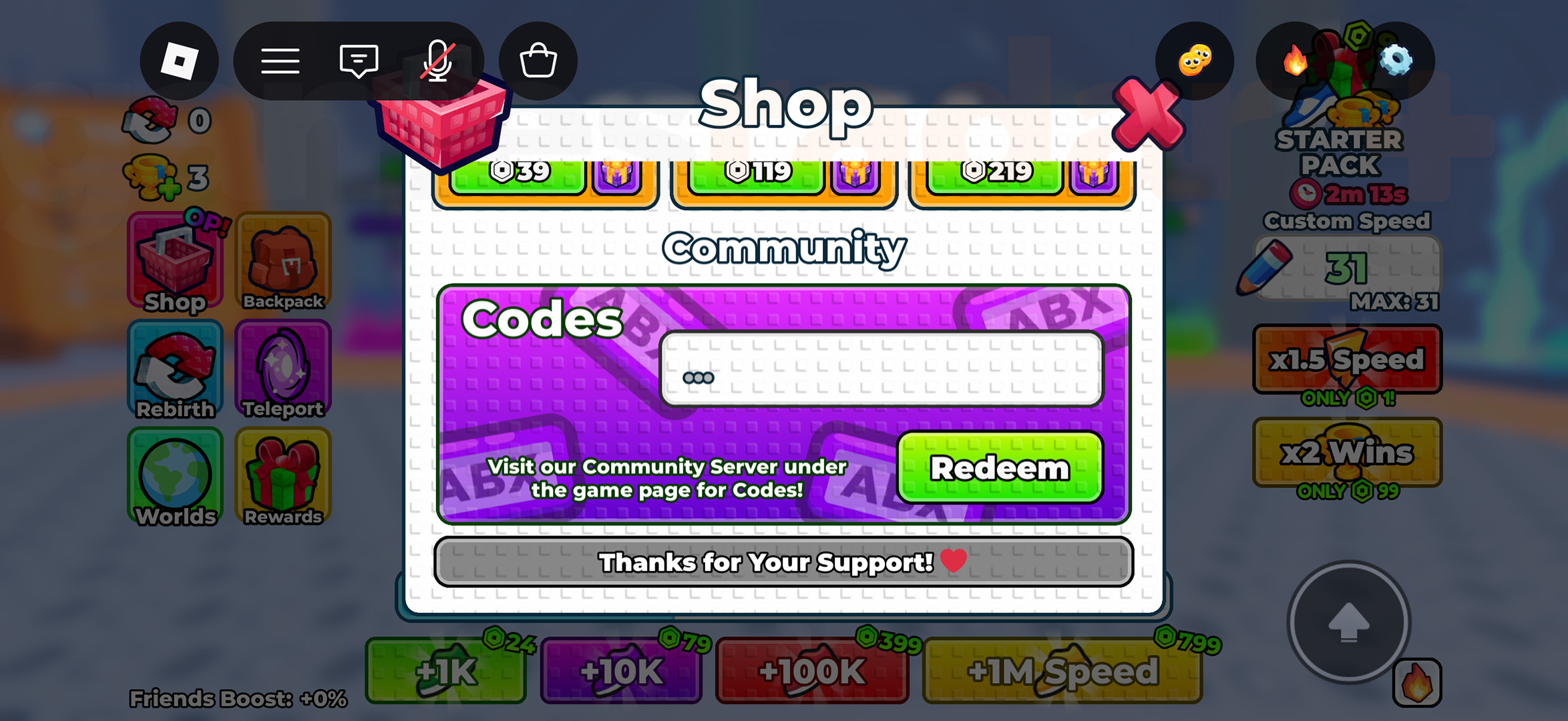 قائمة اللعبة المستخدمة لاسترداد أكواد +1 Speed Monkey Escape