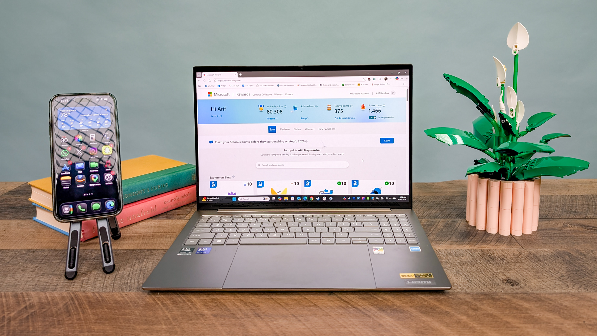 لوحة تحكم Microsoft Rewards على جهاز كمبيوتر محمول