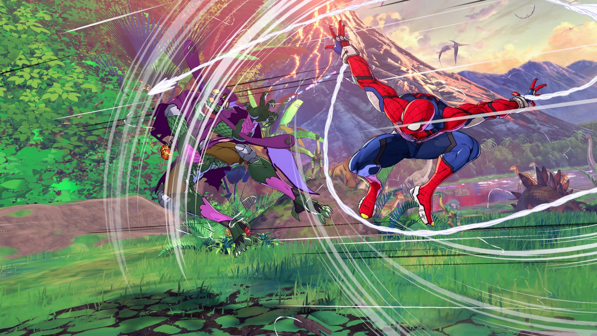 سبايدر مان يهاجم الجوبلن الأخضر بشباكه في Marvel Tokon.