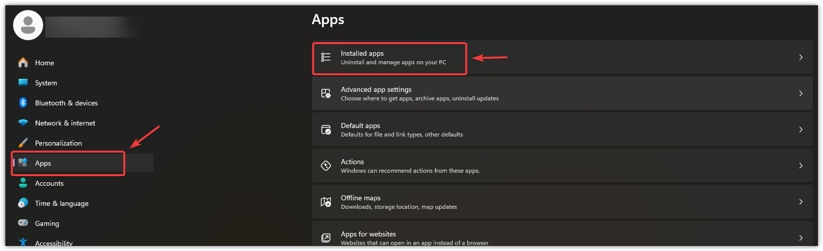 لقطة شاشة تعرض قسم التطبيقات في إعدادات Windows.