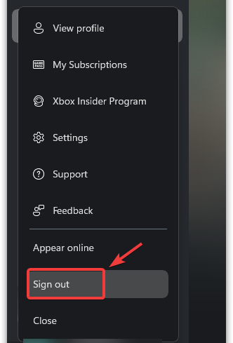 صورة توضيحية لخطوات تسجيل الخروج من تطبيق Xbox.