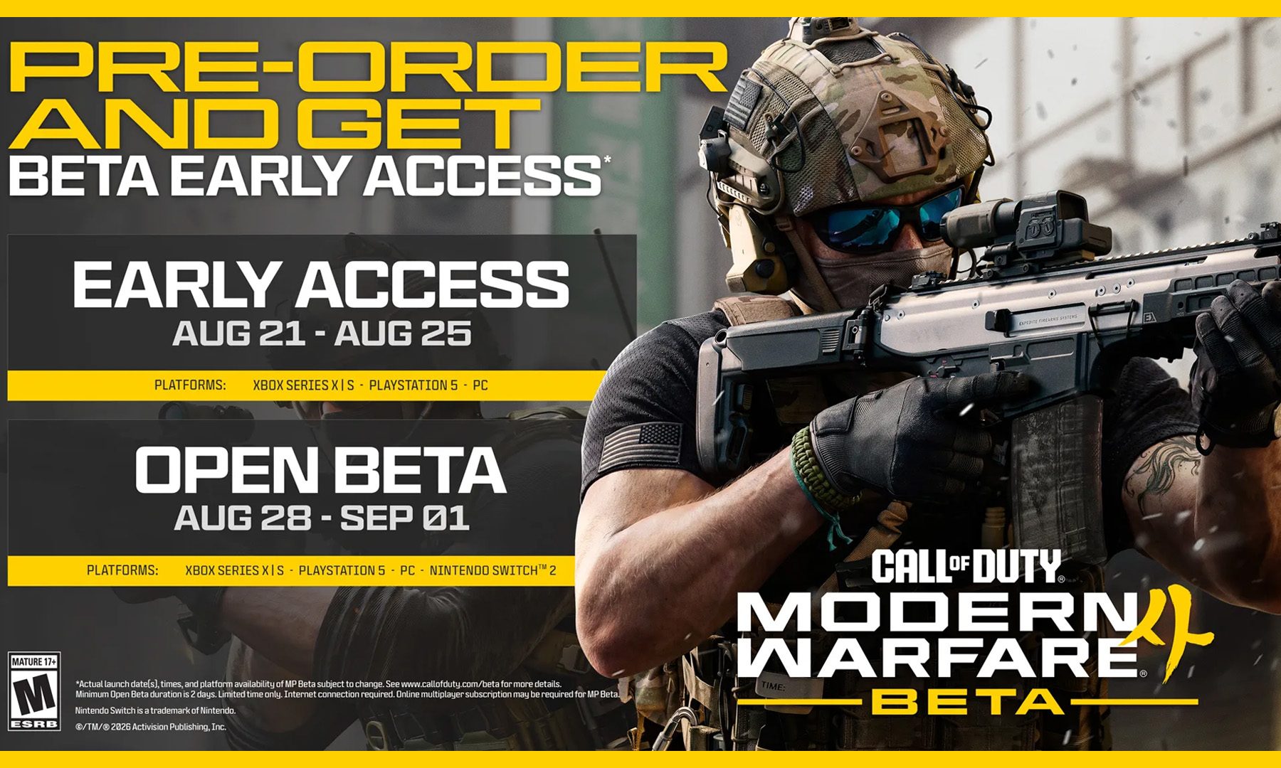 مواعيد الوصول المبكر لنسخة بيتا من Call of Duty Modern Warfare 4