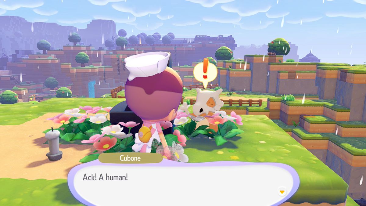 لقطة شاشة من لعبة Pokémon Pokopia تظهر Cubone في الأراضي القاحلة المتصحرة.