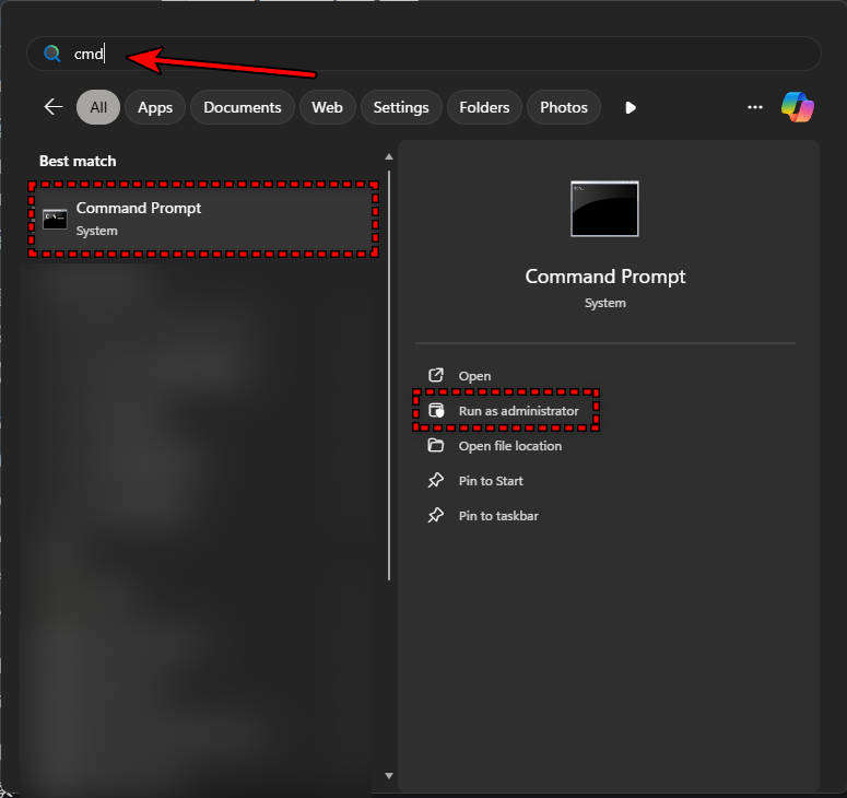 صورة توضح كيفية فتح Command Prompt