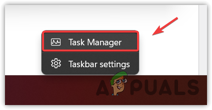 فتح Task Manager باستخدام شريط مهام Windows