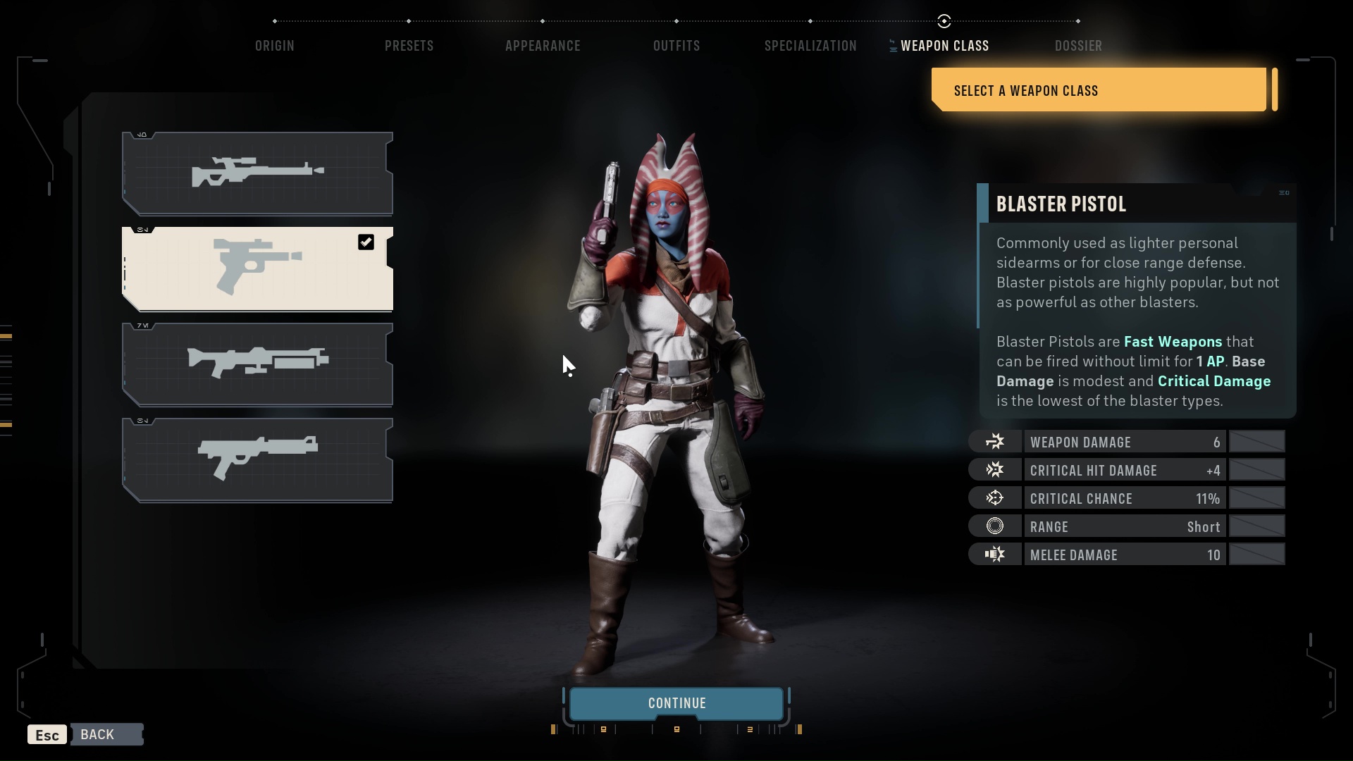 شخصية تختار فئة سلاح لشخصية Hawks في Star Wars Zero Company