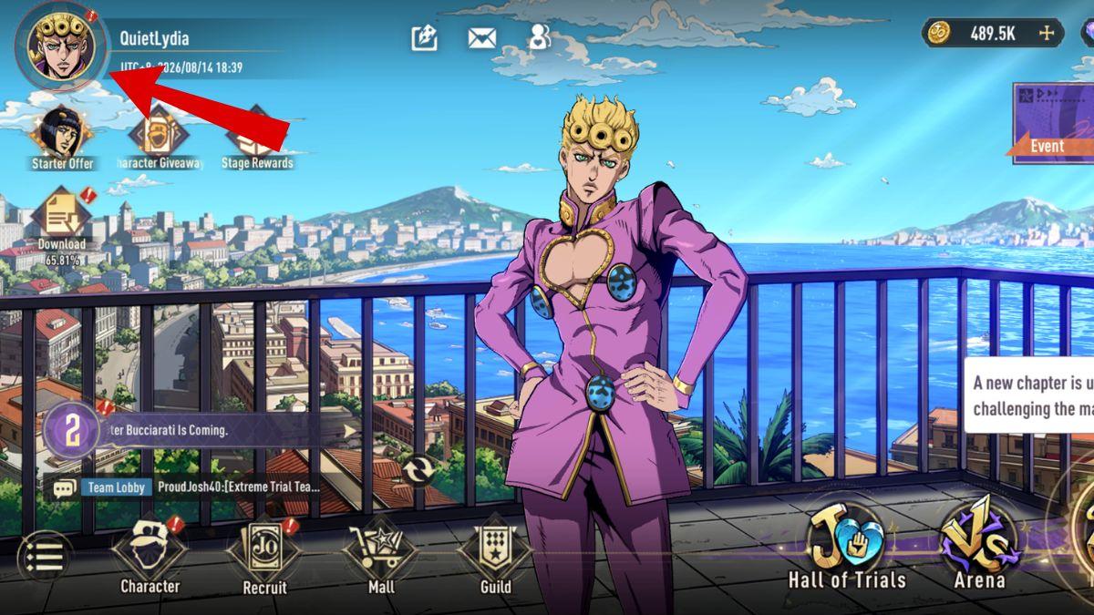 اختيار الملف الشخصي في Jojo's Bizarre Adventure Golden Spirits