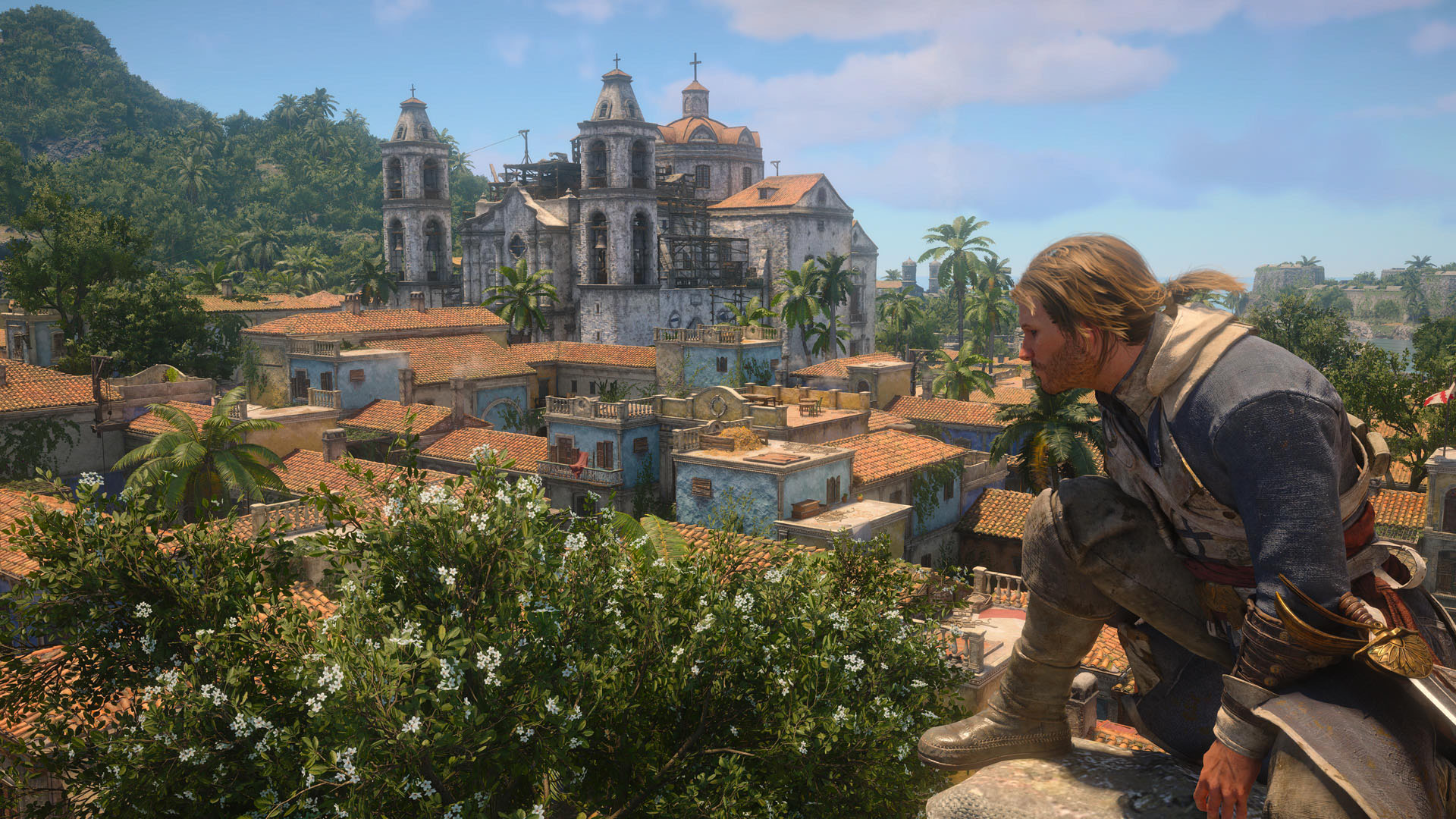Edward ينظر عبر Havana المشمسة من نقطة مراقبة في Assassin's Creed Black Flag Resynced