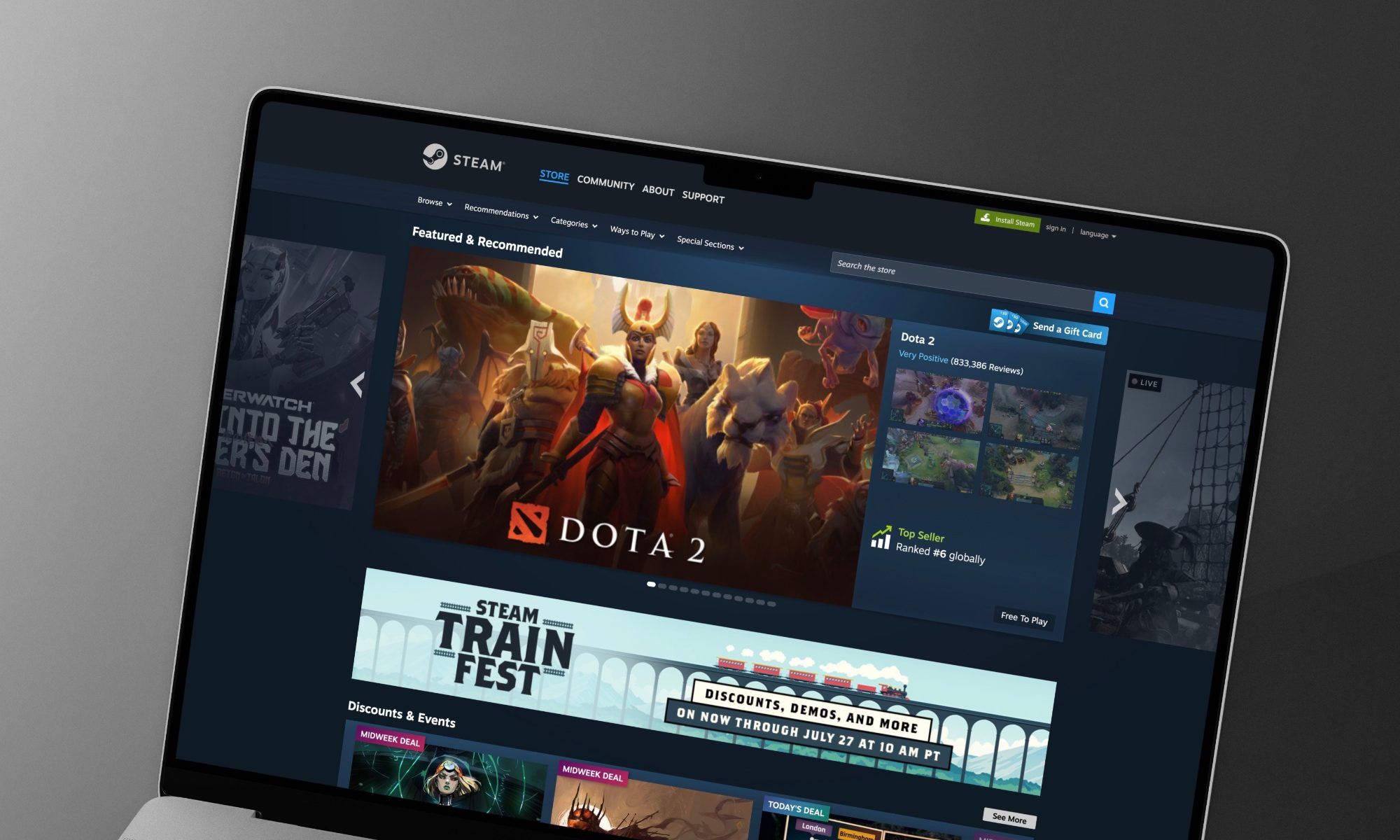 موقع Steam مفتوح على جهاز MacBook