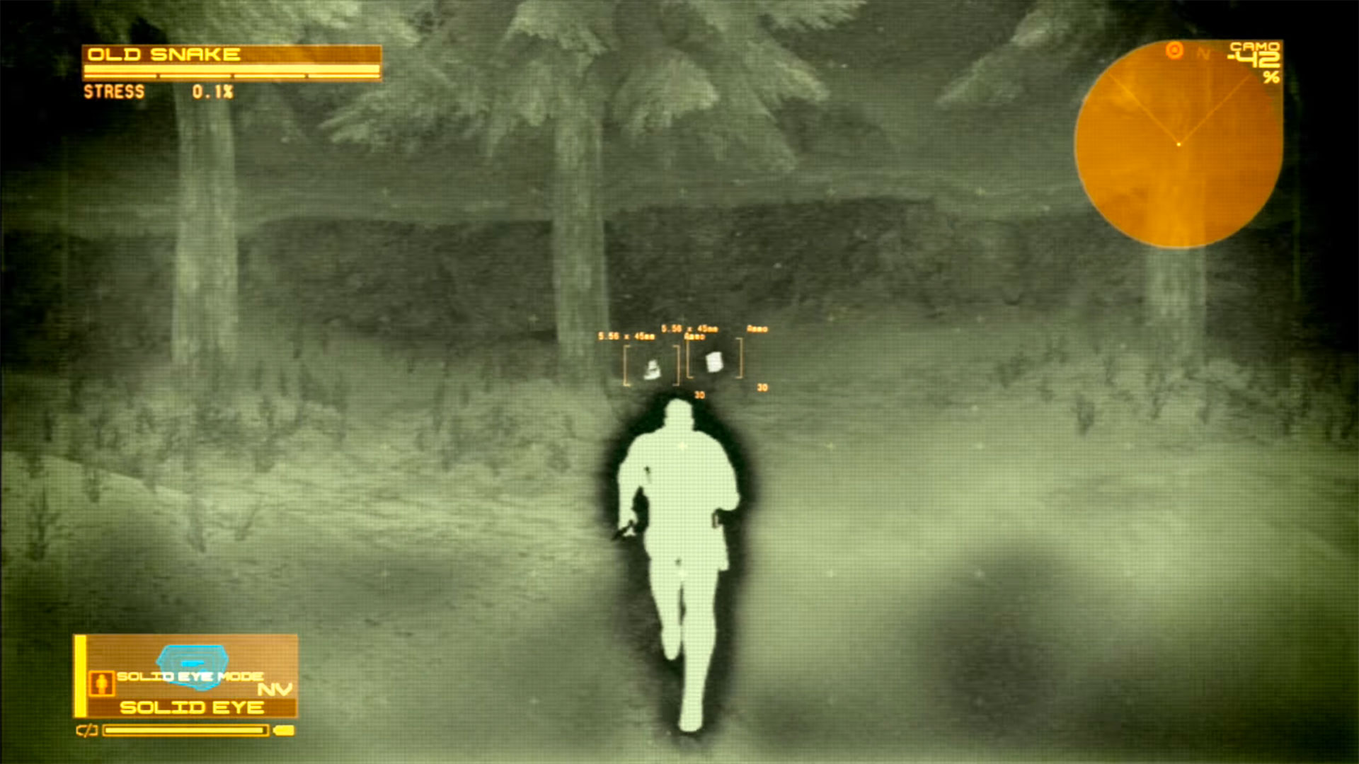 Snake العجوز يستخدم إعداد الرؤية الليلية لـ Solid Eye