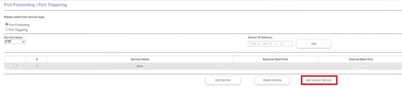 صورة توضح خيار إضافة خدمة مخصصة (Add custom service)