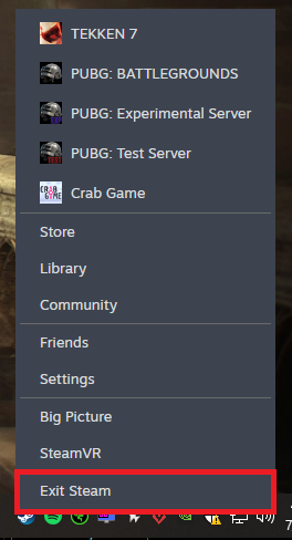 إغلاق Steam وEpic Games Launcher وUbisoft Connect بالكامل من علبة نظام Windows.