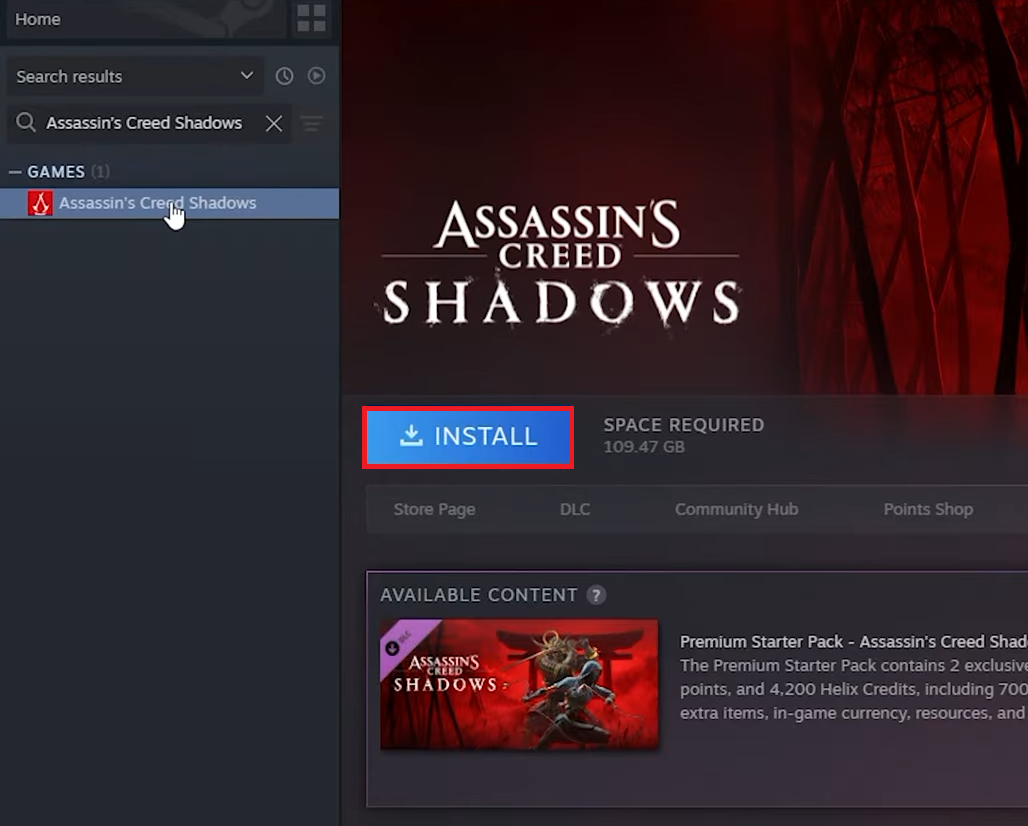 صفحة متطلبات النظام الرسمية للعبة Assassin's Creed Shadows على الكمبيوتر الشخصي، والتي توضح متطلبات Windows 64 بتySSDyDirectX 12.
