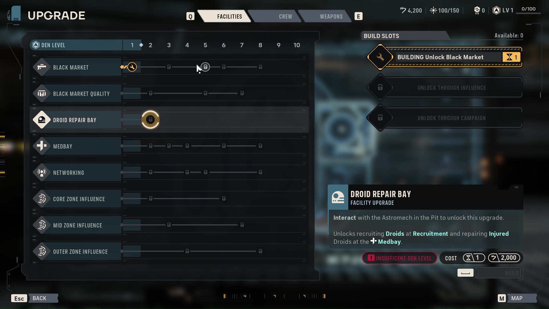 لاعب يقوم ببناء Droid Repair Bay في Star Wars Zero Company
