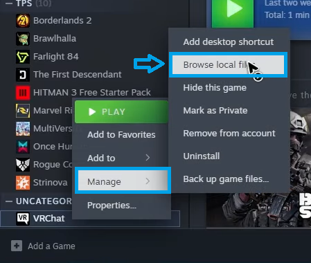تصفح ملفات اللعبة المحلية في Steam