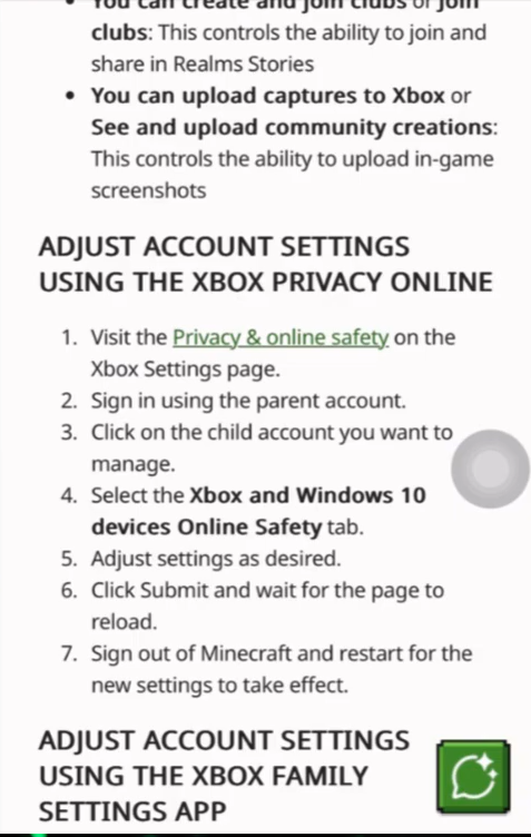 تعديل إعدادات خصوصية عائلة Xbox للسماح لحساب طفل بالانضمام إلى اللعب الجماعي في Minecraft Bedrock دون ظهور رمز الخطأ Creeper.