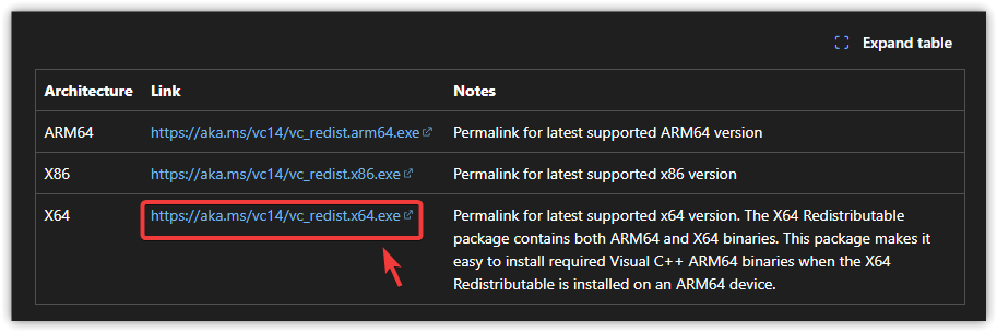 تنزيل حزم Microsoft Visual C++ Redistributables