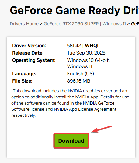 قم بتنزيل أحدث تعريف GPU من الموقع الرسمي
