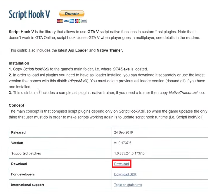 صفحة تحميل Script Hook V