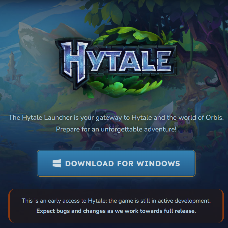 زر تحميل Hytale لنظام Windows