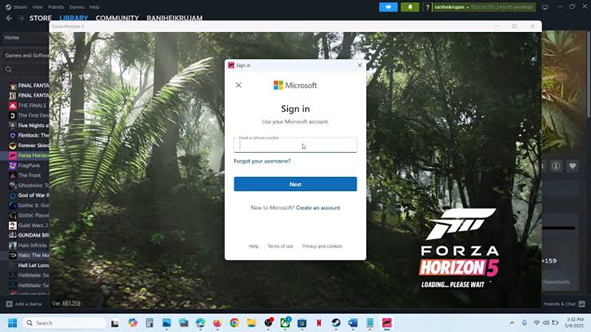 لعبة Forza Horizon 6 على Steam تعرض خيار شاشة Start Game لتسجيل الخروج وإعادة ربط حساب Xbox.