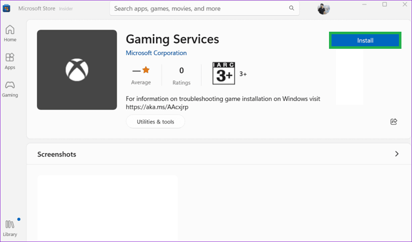 صفحة التنزيلات في Microsoft Store تُحدّث Gaming Services قبل تشغيل Forza Horizon 6.