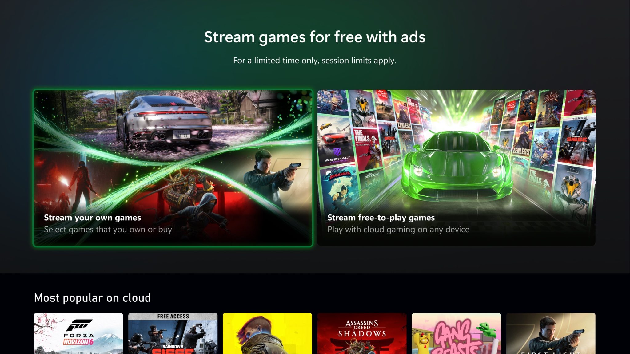 Xbox Cloud Gaming المجاني مع الإعلانات