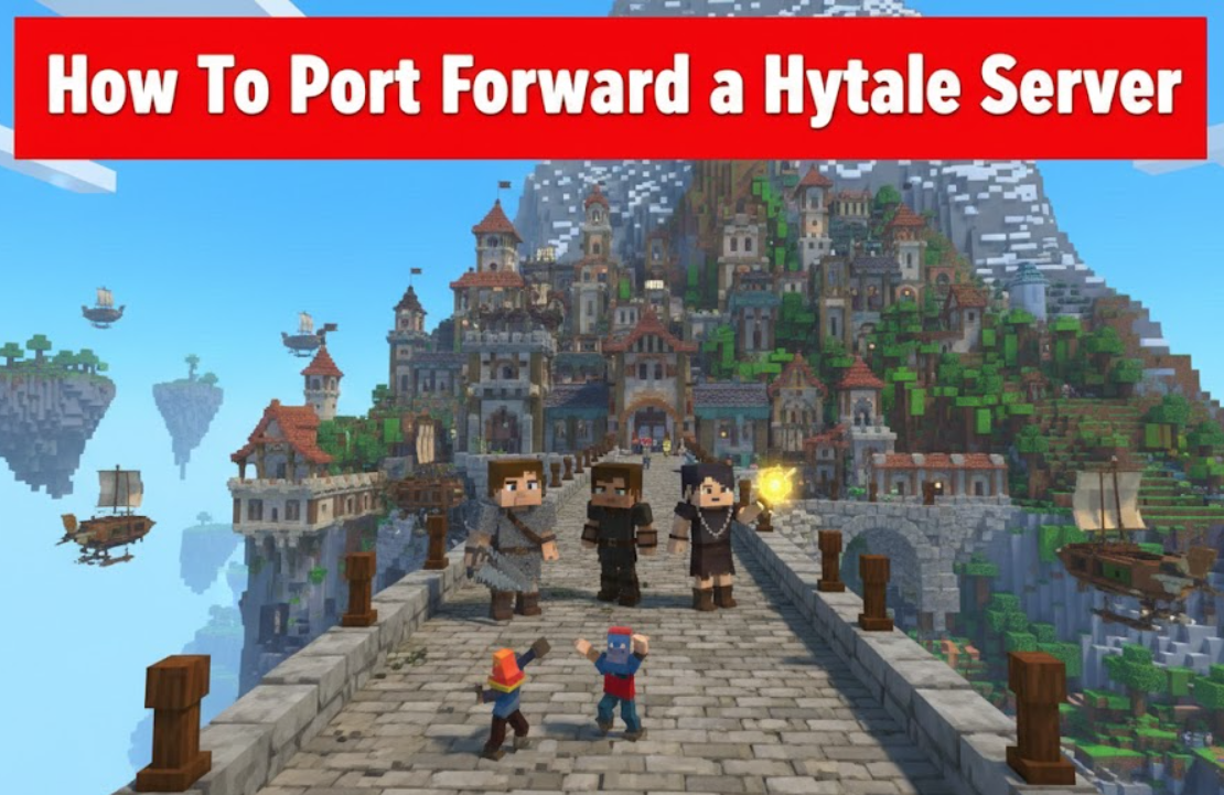 صورة توضيحية لعملية تحويل المنافذ لخادم Hytale