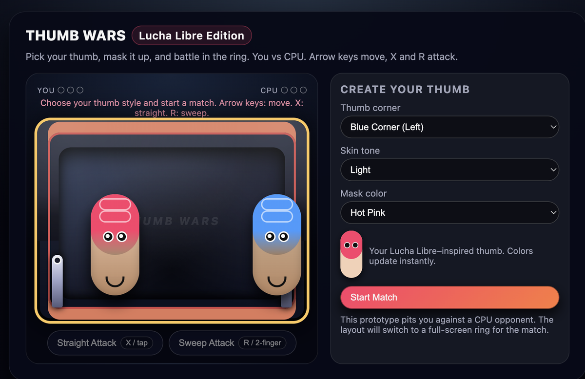 لعبة Thumb Wars من ChatGPT الإصدار 2