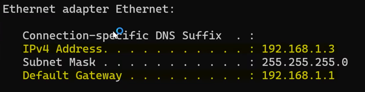 صورة توضح موقع IPv4 Address و Default Gateway