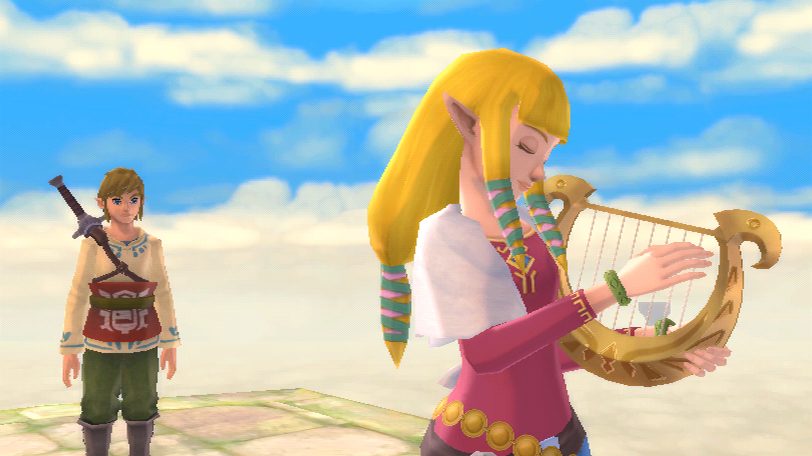 لينك وزيلدا في لعبة The Legend of Zelda Skyward Sword.