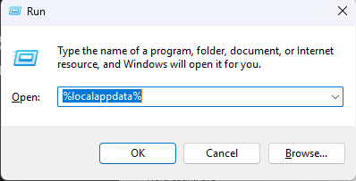 صورة توضح كتابة %appdata% في نافذة تشغيل