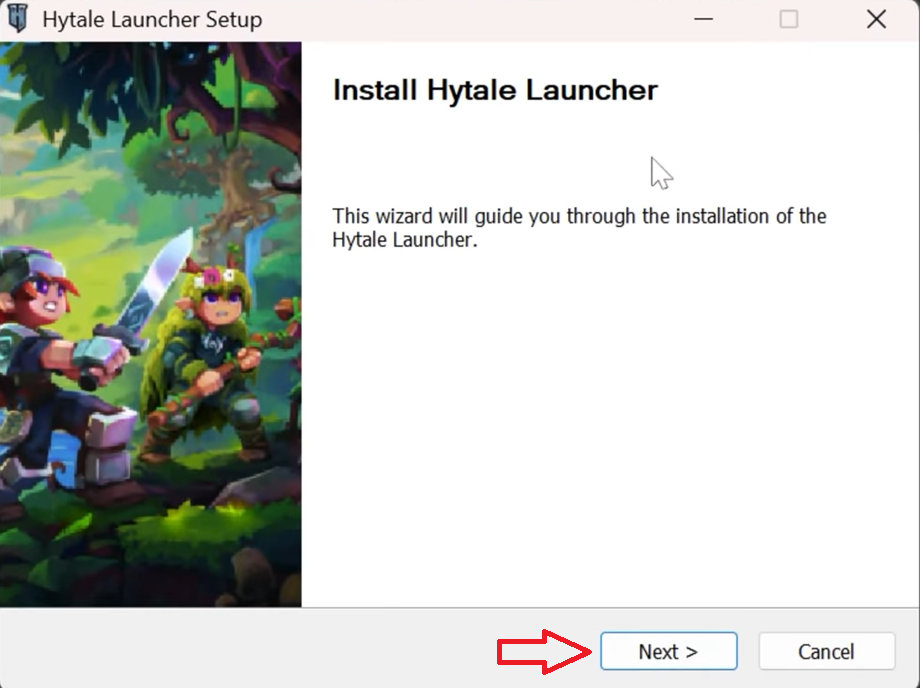 لقطة شاشة لزر Next في مثبت Hytale