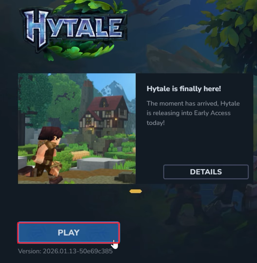 لقطة شاشة لزر Play في Hytale