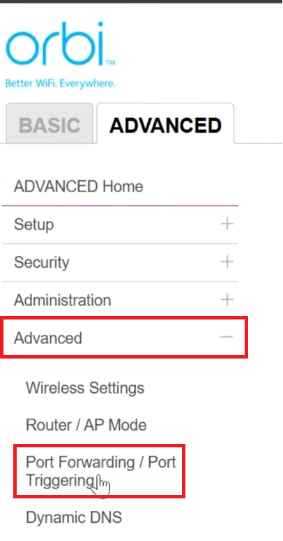 صورة توضح خيار Port Forwarding في إعدادات الموجه