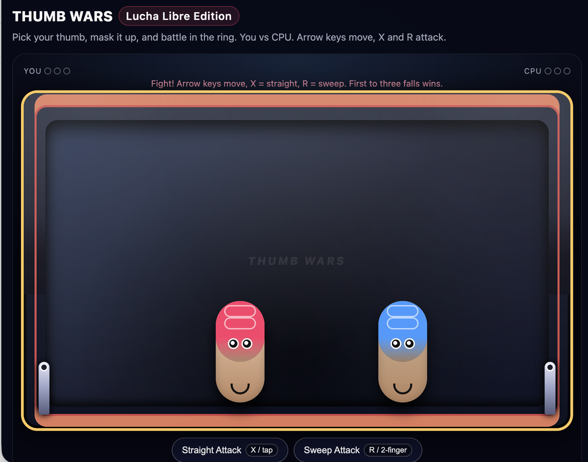 لعبة Thumb Wars من ChatGPT الإصدار 2