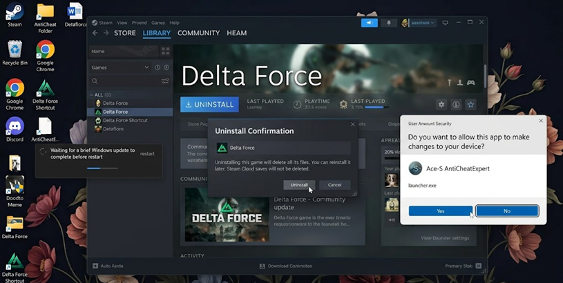 Steam يقوم بإلغاء تثبيت وإعادة تثبيت Delta Force لإعادة بناء نظام مكافحة الغش بشكل نظيف.