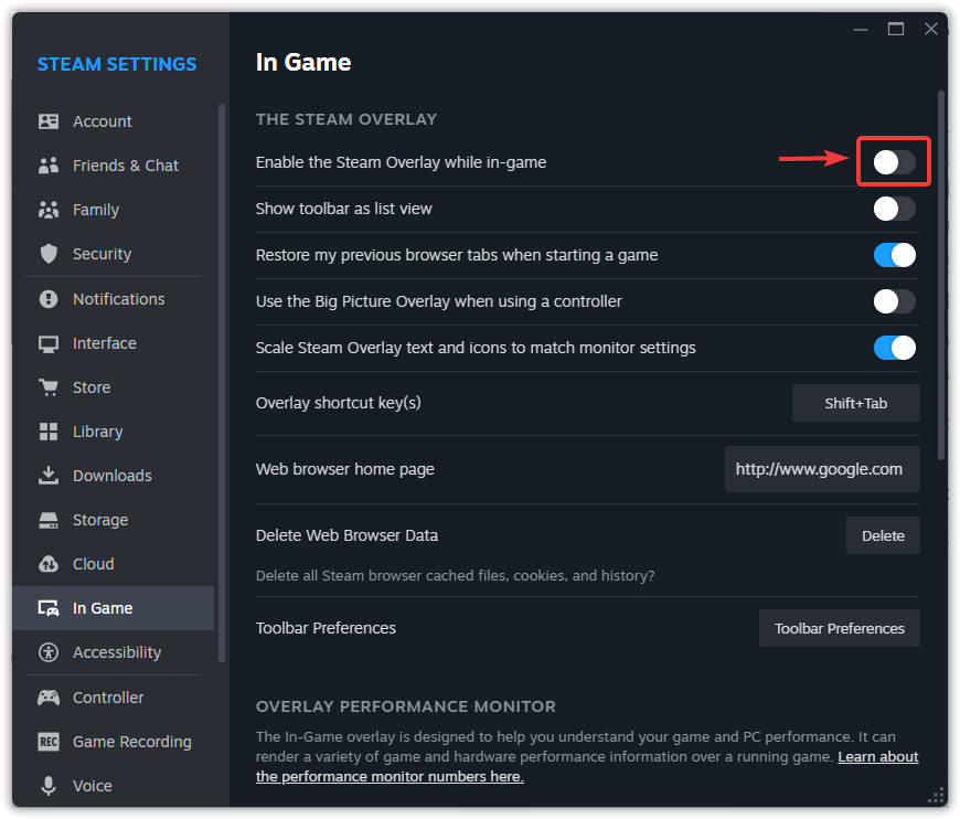 تعطيل تراكب Steam