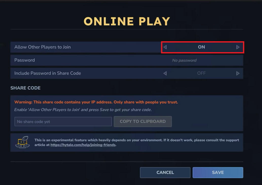 صورة توضح تفعيل خيار Allow other Players to Join