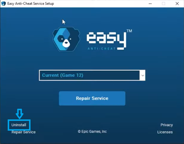 إلغاء تثبيت EasyAntiCheat من أداة الإعداد