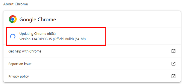 صفحة تحديث Google Chrome مفتوحة أثناء استكشاف مشكلات إدخال Xbox Cloud Gaming.