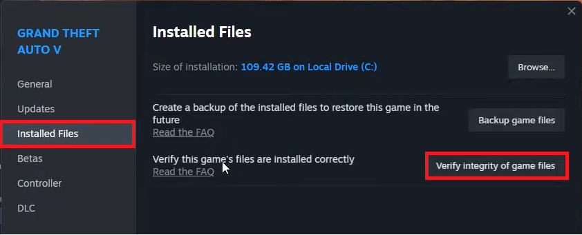 التحقق من ملفات لعبة GTA V في Steam